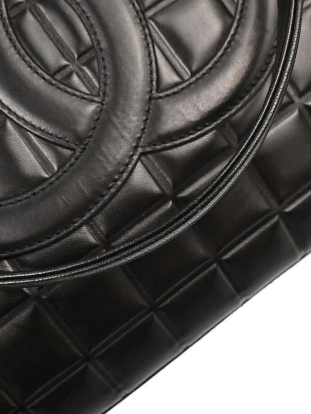 Chanel Black Lambskin Choco Bar Tote Handbag